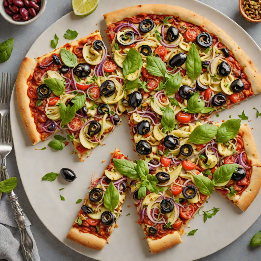 Bold Oblong Veggie Pizza with Artichoke and Kalamata Olives