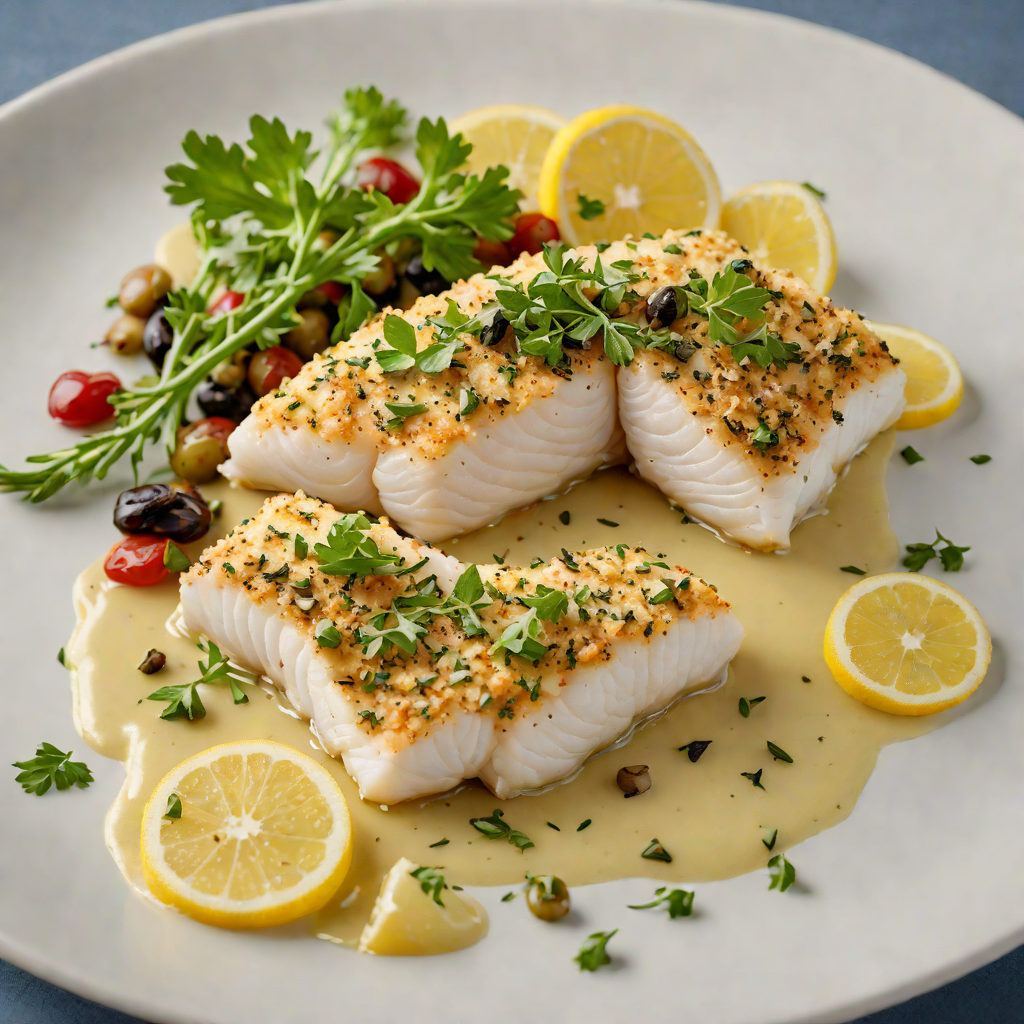 Baked Herb-Crusted Cod with Lemon-Caper Sauce
