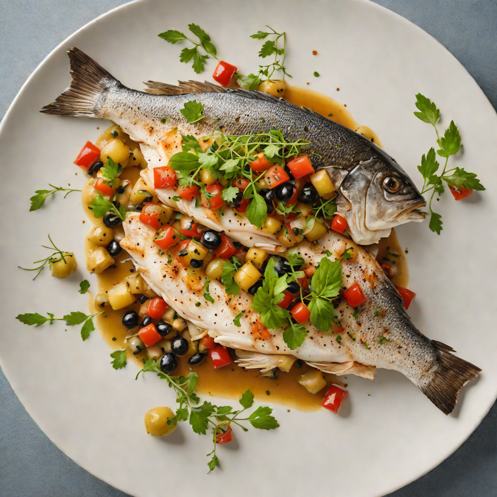 Grilled Istrian Sea Bass with Olive and Herb Salsa