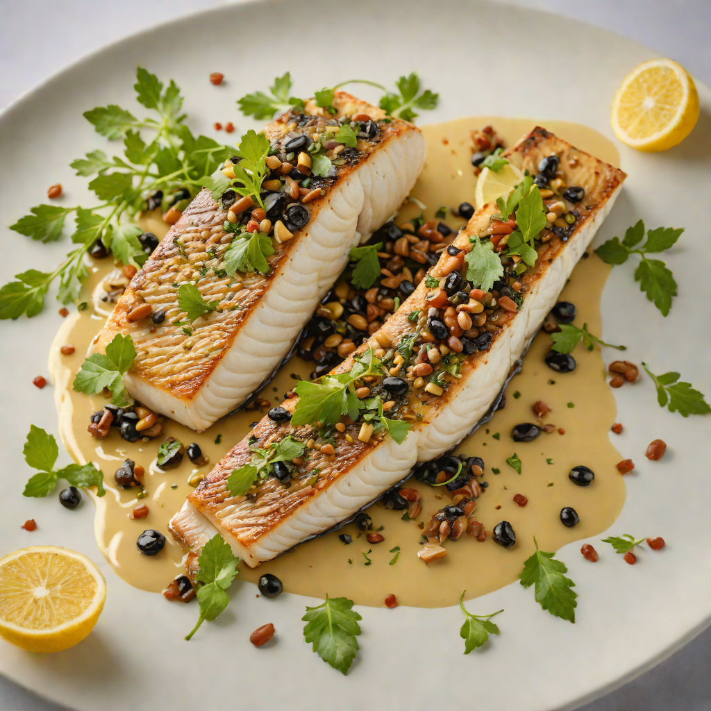 Pan-Seared Sea Bass with Olive Tapenade and Lemon Dressing