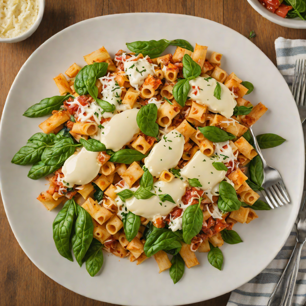 Half-and-Half Baked Ziti with Spinach and Mozzarella