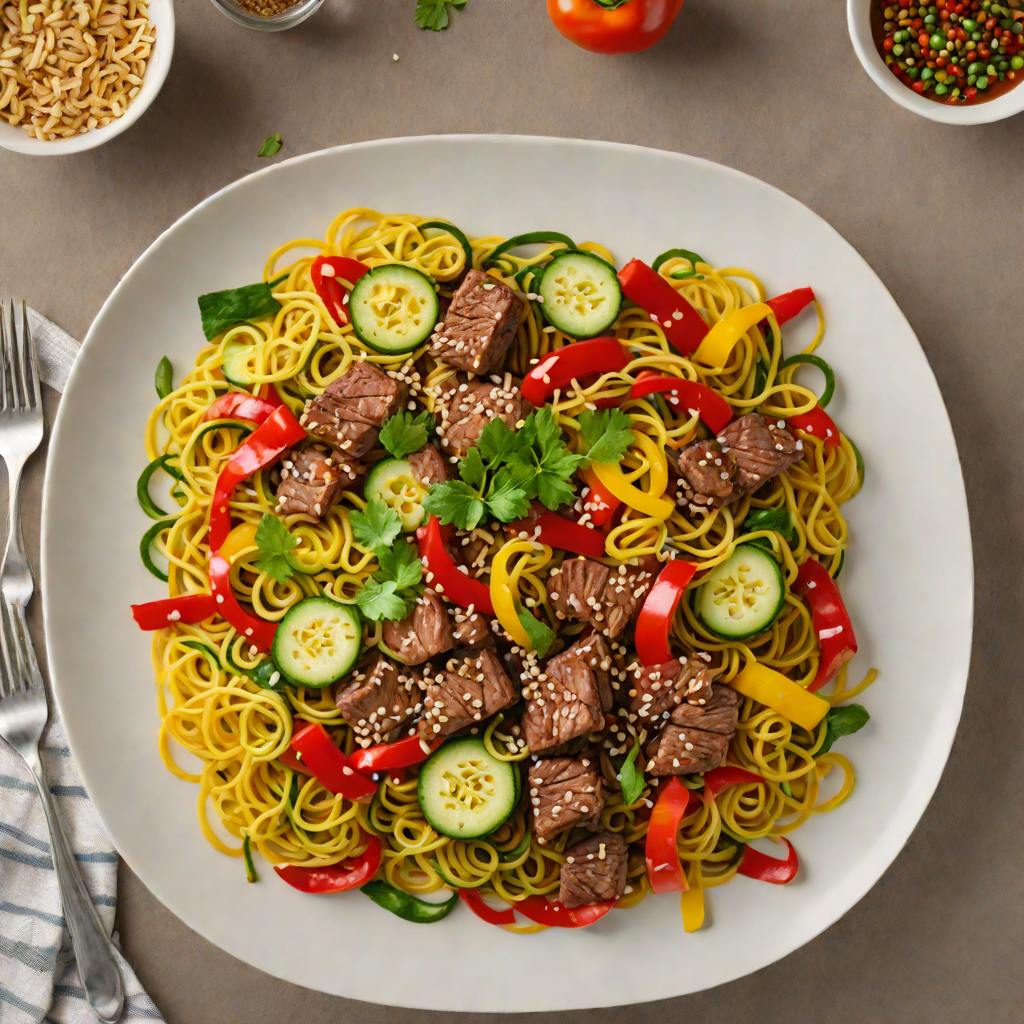 Spiced Beef Stir-Fry with Zucchini Noodles and Bell Peppers