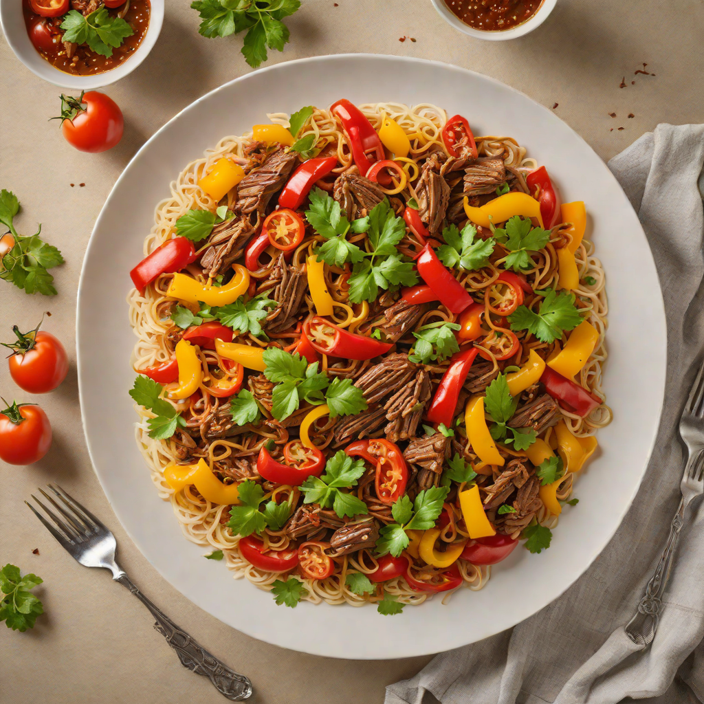 Slow-Cooked Beef Ropa Vieja with Tomatoes and Bell Peppers