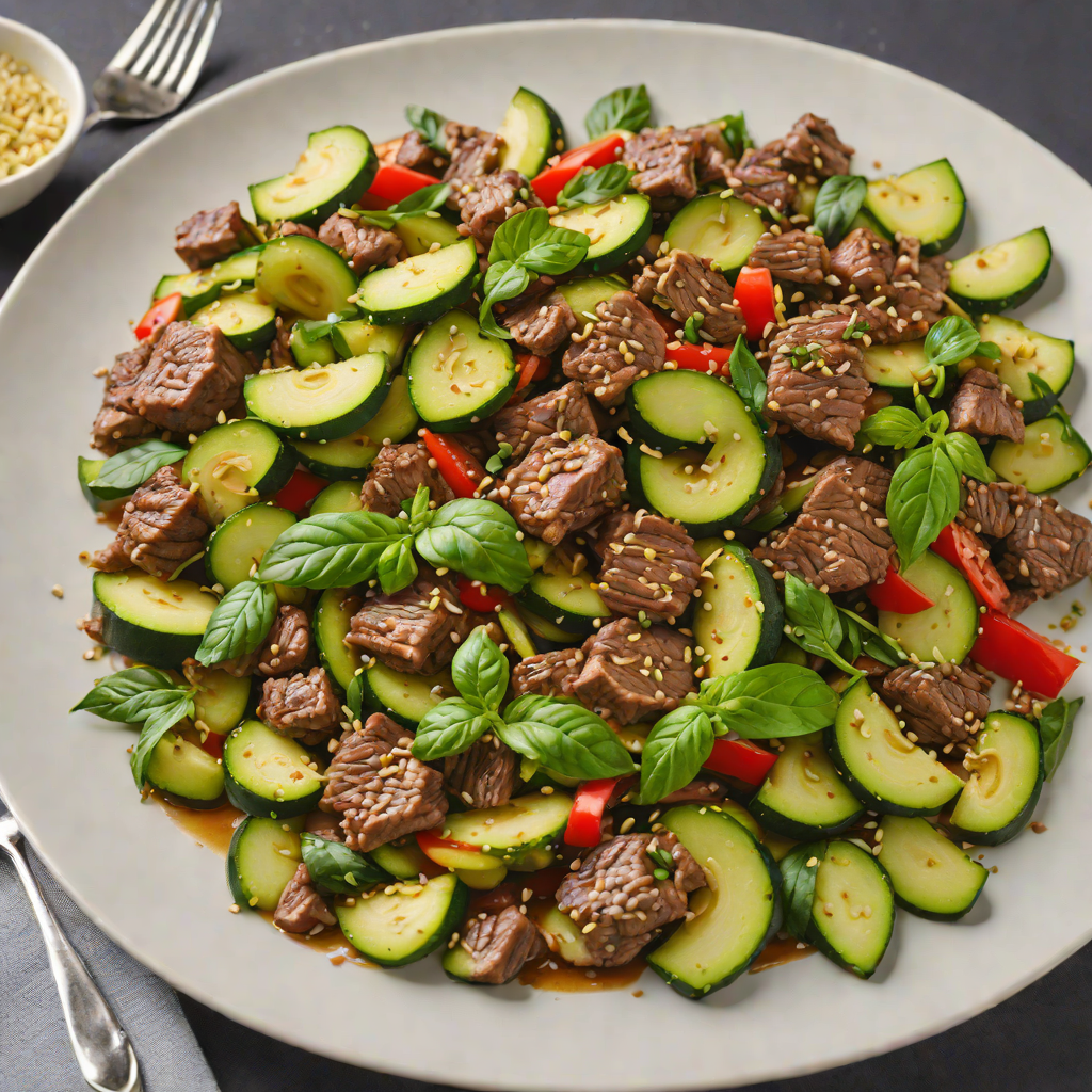 Sautéed Beef and Zucchini Stir Fry with Garlic and Basil