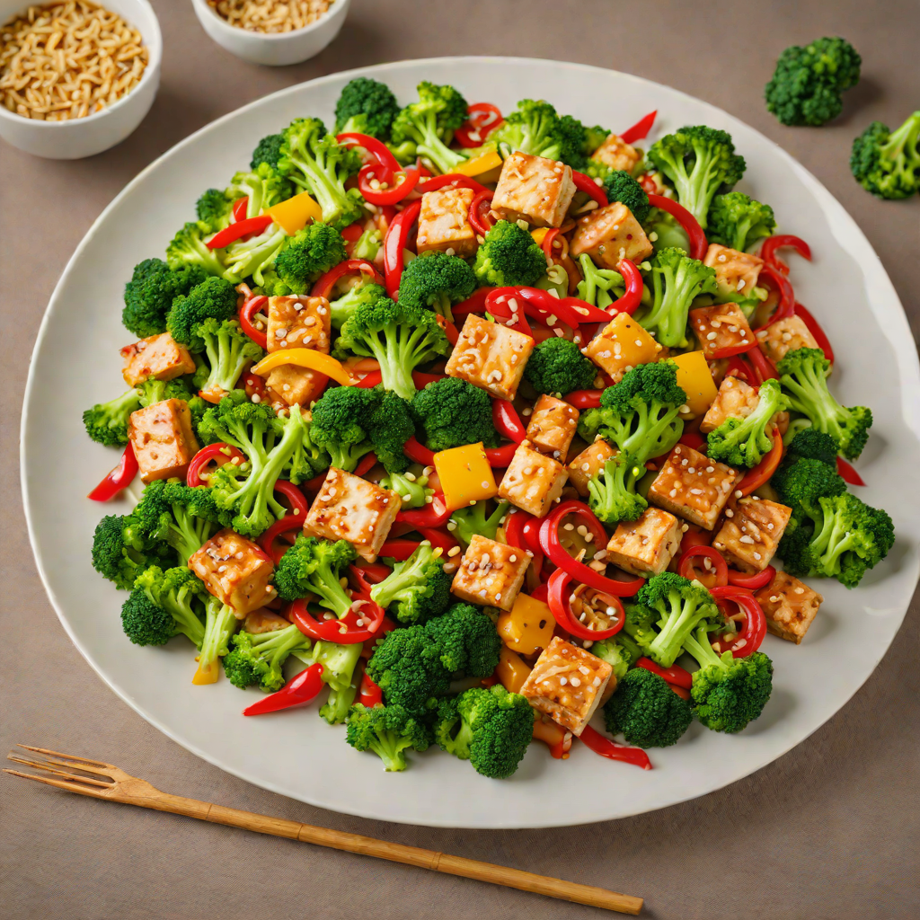 Sautéed Garlic-Ginger Tofu Stir Fry with Broccoli and Bell Peppers