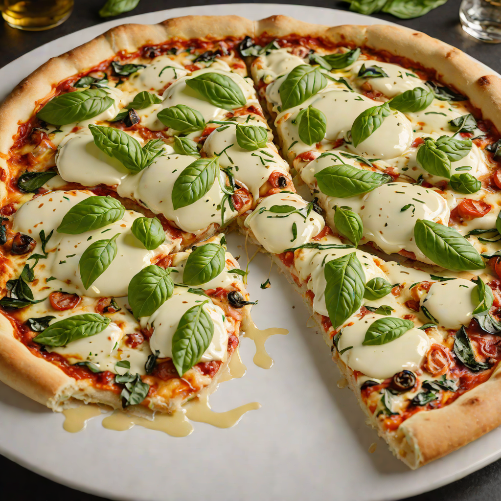 Wood-Fired Fresh Mozzarella and Basil Pizza with Olive Oil Drizzle