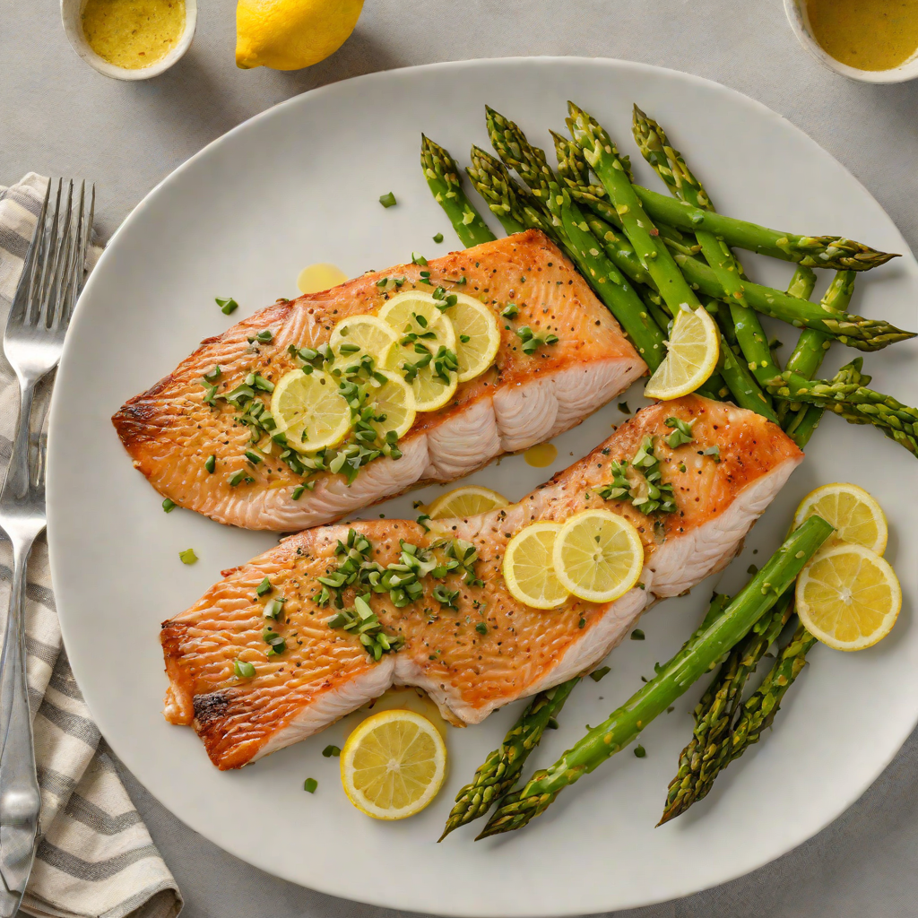 Pan-Seared Rainbow Trout with Lemon-Caper Butter and Roasted Asparagus