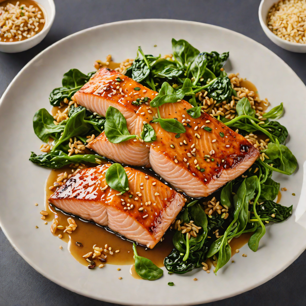 Soy-Ginger Glazed Salmon with Sesame Sautéed Spinach