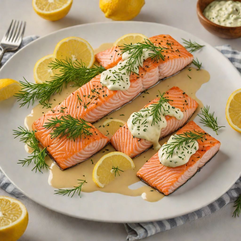Pan-Seared Back Salmon Fillets with Lemon Dill Sauce
