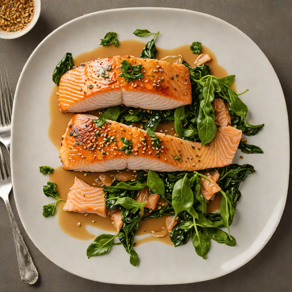 Pan-Roasted Salmon with Miso-Sesame Glaze and Wilted Spinach