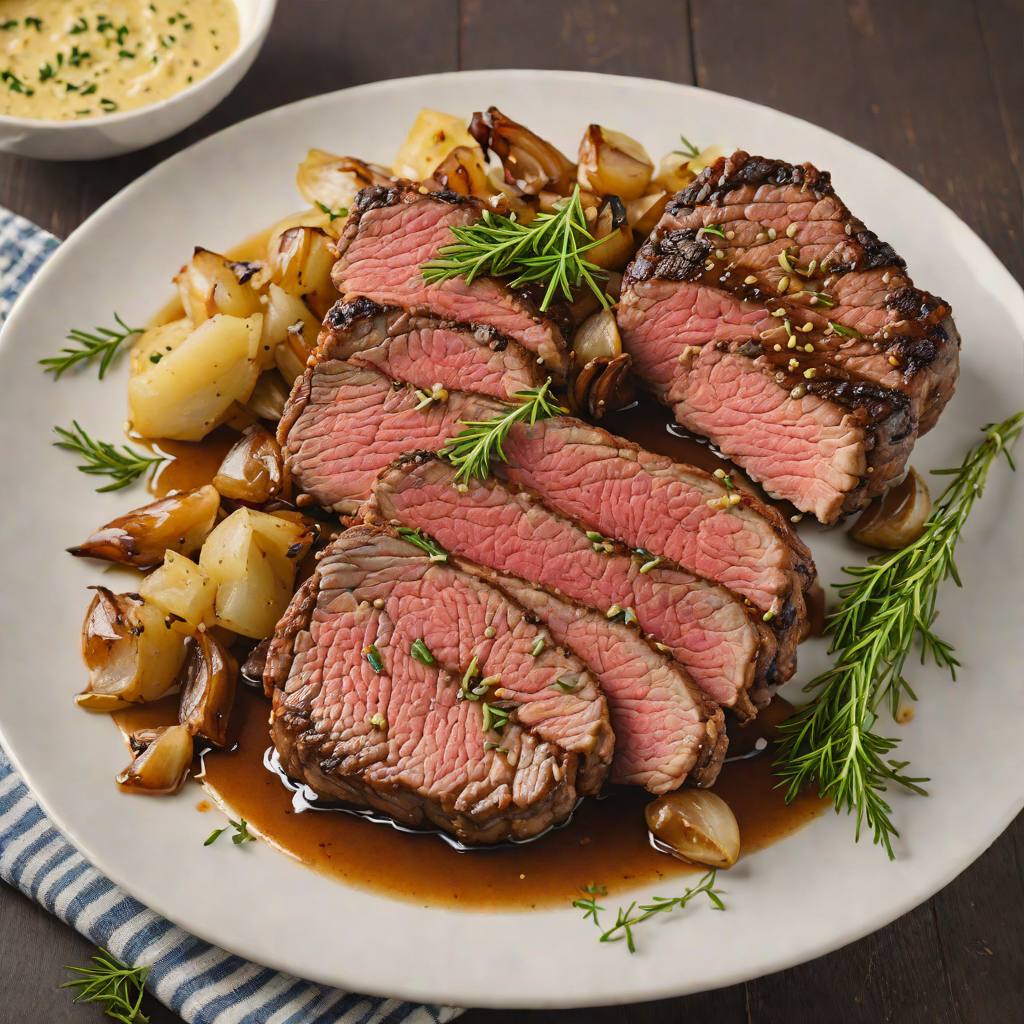 Pan-Seared Ribeye with Garlic-Thyme Butter and Caramelized Onions