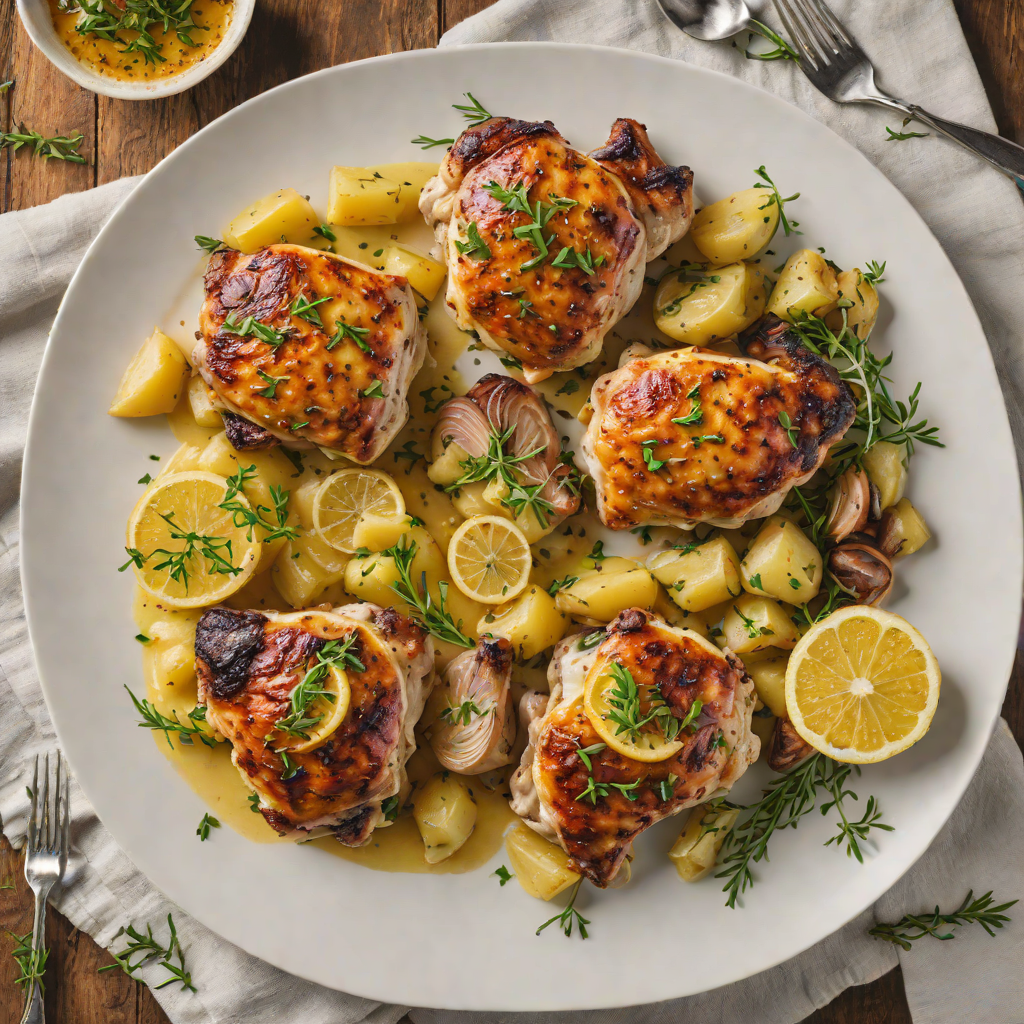 Roasted Lemon-Thyme Chicken Thighs with Garlic-Smashed Potatoes