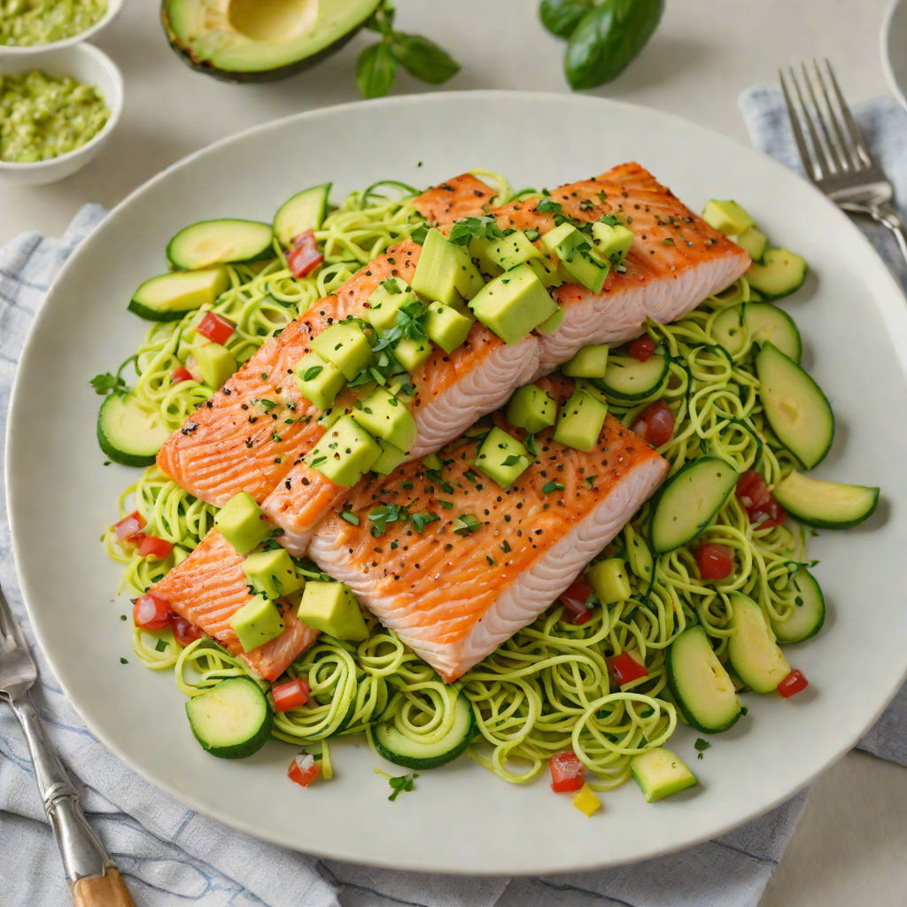 Oven-Roasted Salmon with Avocado Salsa and Zucchini Noodles