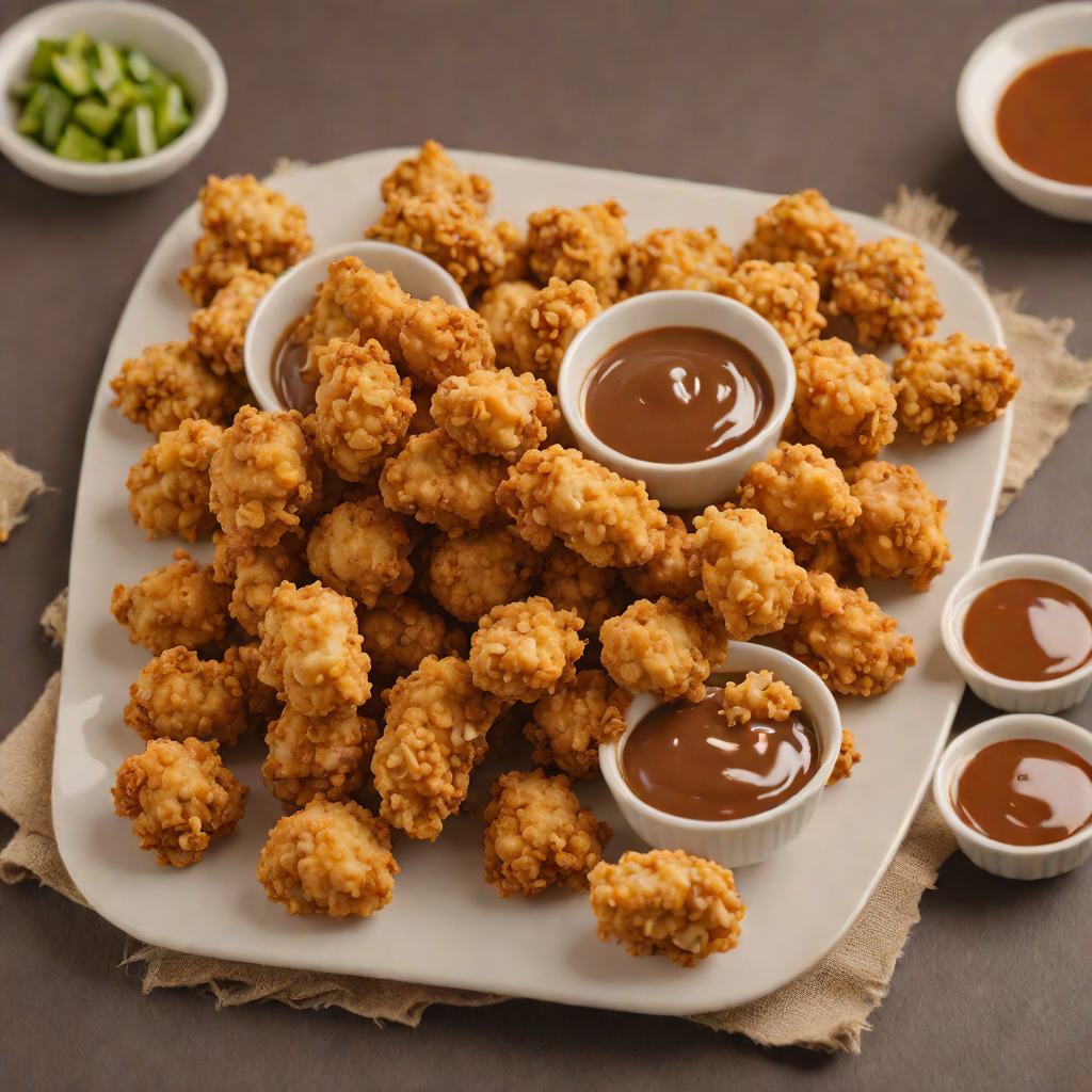 Baked Popcorn Chicken Nuggets with Spicy Dipping Sauce