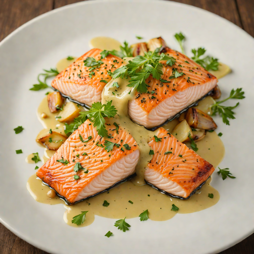 Pan-Seared Salmon with Roasted Garlic and Herb Sauce