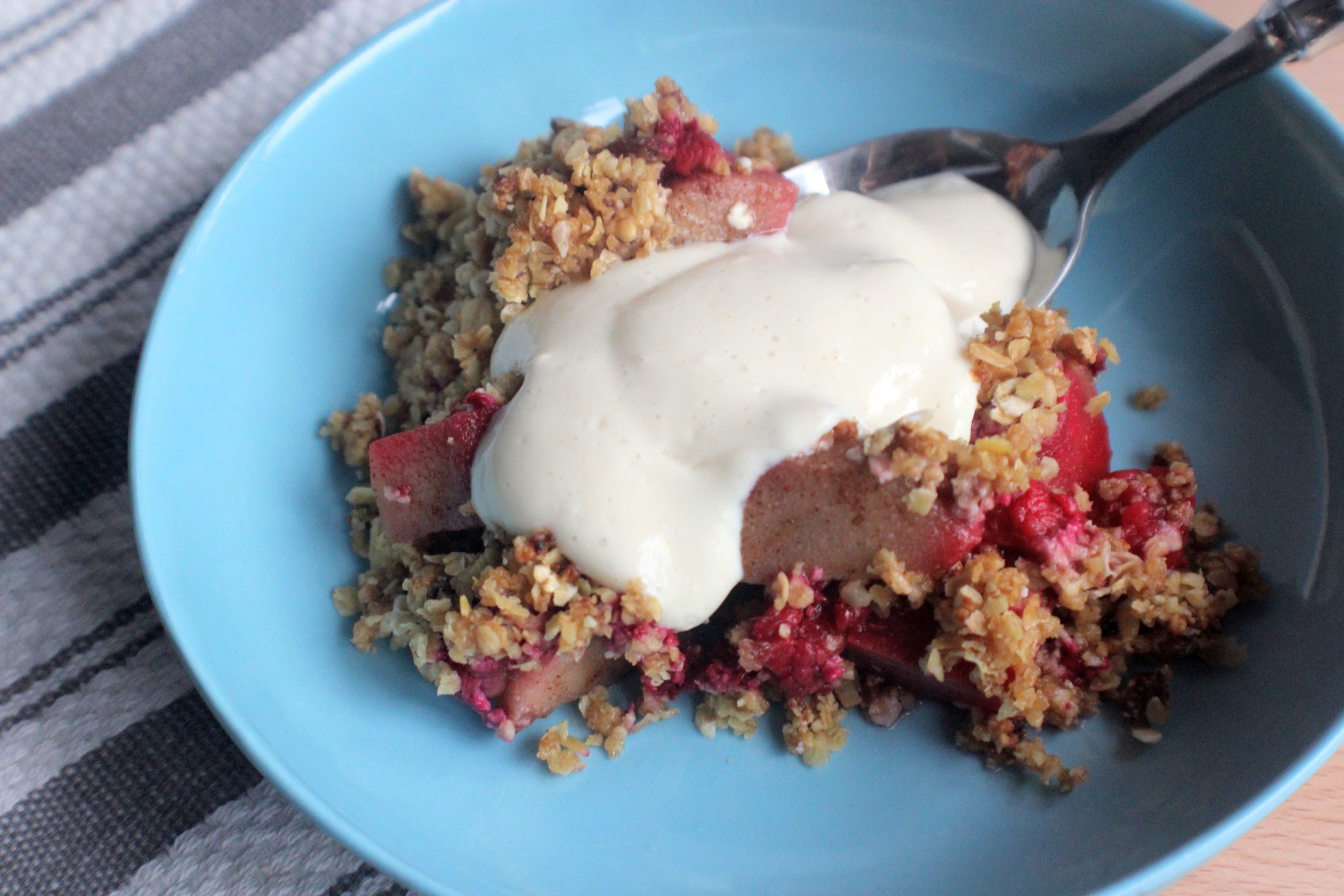 Warm Spiced Pear & Oat Crumble with Vanilla Bean Custard