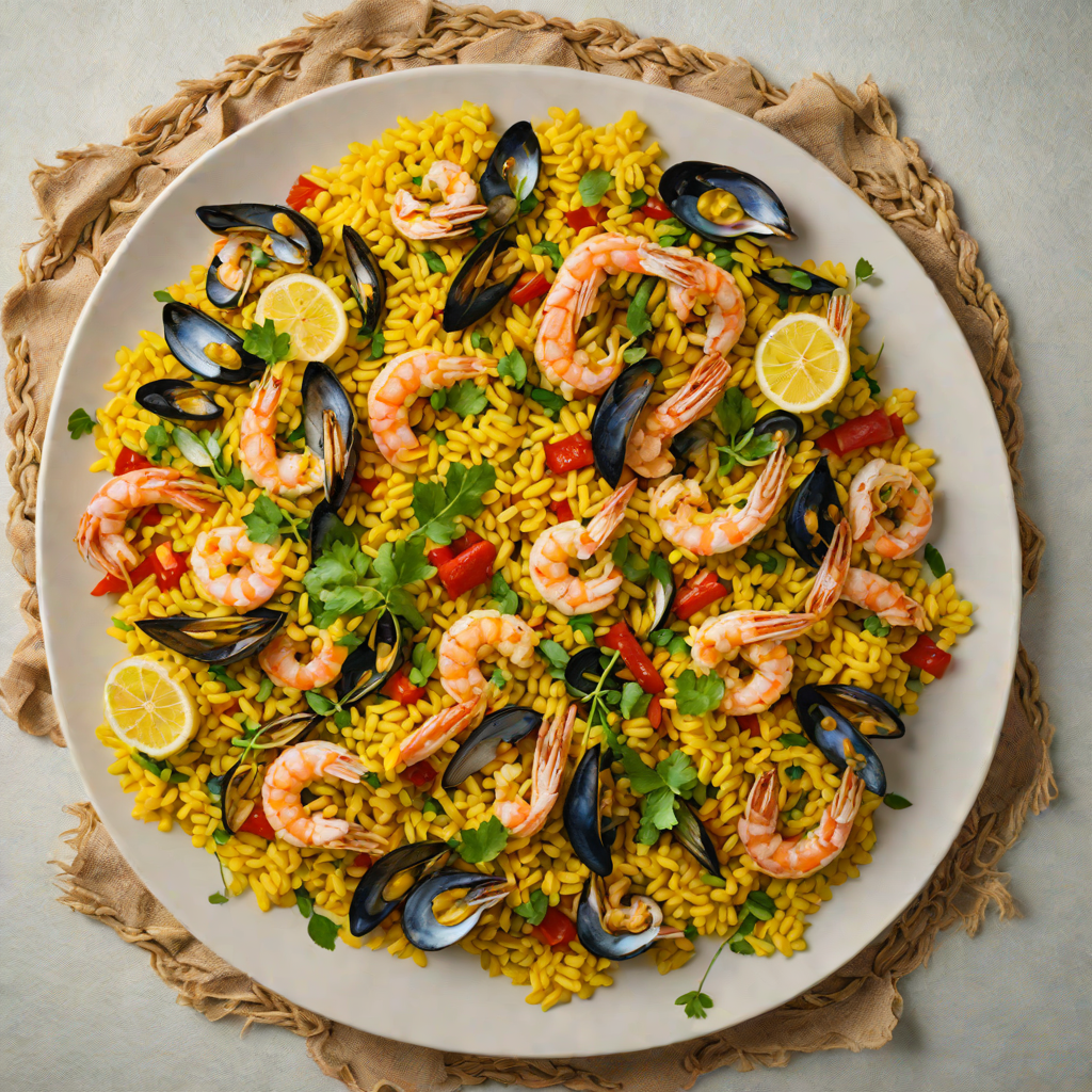 Saffron-Infused Seafood Paella with Coastal Vegetables