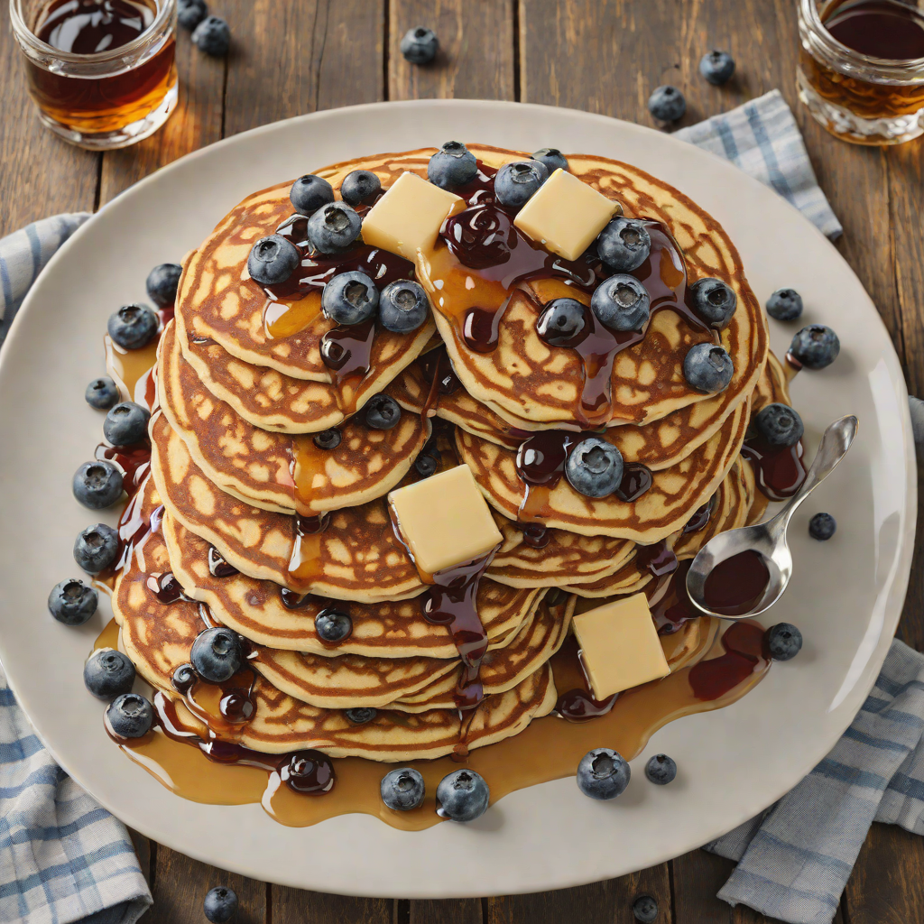 Rustic Muskegon-Style Blueberry Pancakes with Maple Syrup