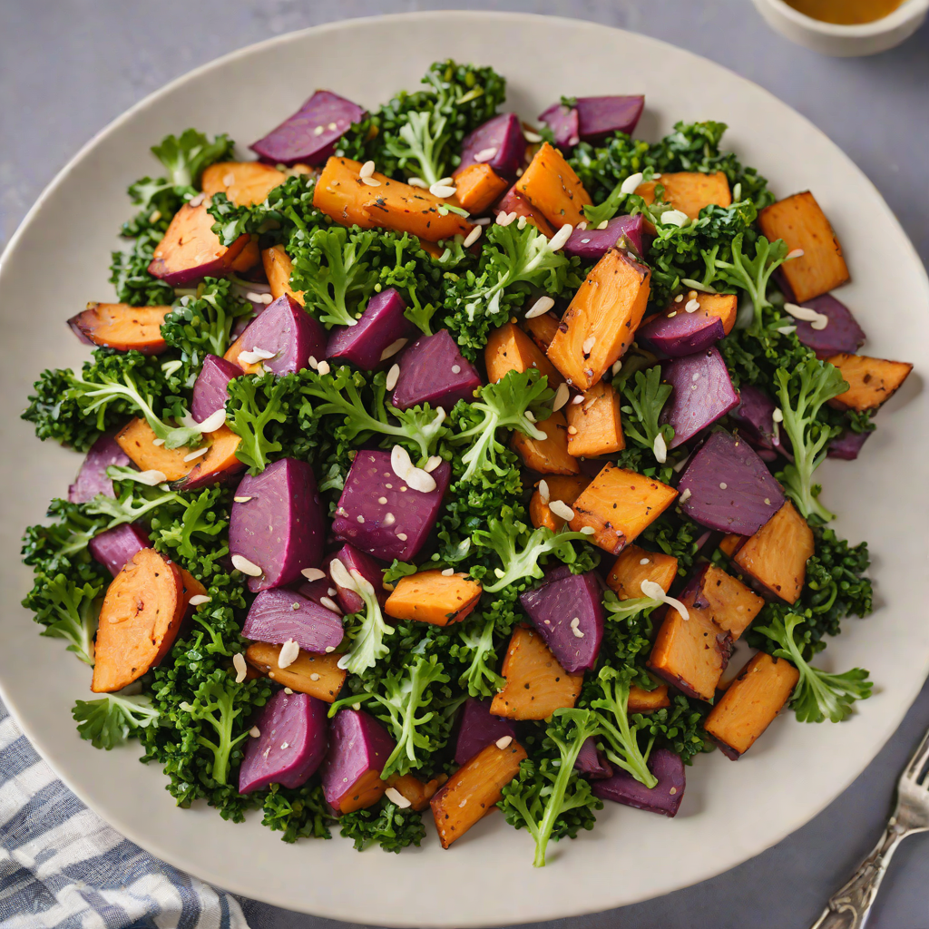 Sautéed Purple Sweet Potato and Kale Stir Fry with Garlic