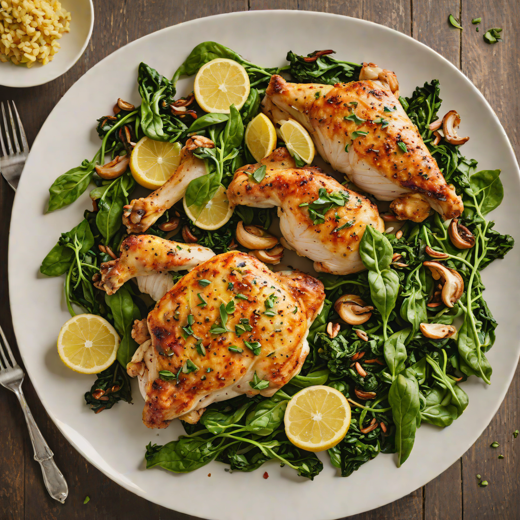 Skillet-Roasted Lemon Garlic Chicken with Sautéed Spinach