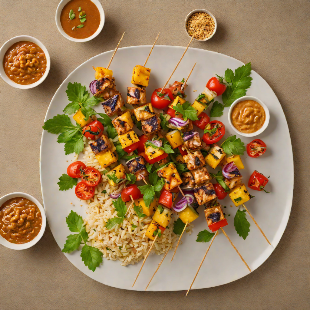 Grilled Ugali and Vegetable Skewers with Spiced Peanut Sauce