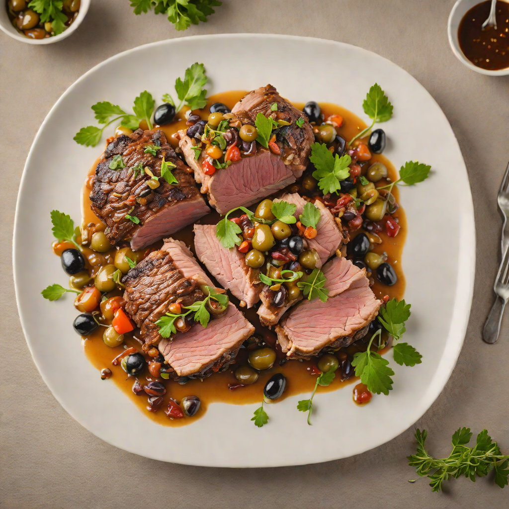 Slow-Roasted Lamb Shoulder with Mediterranean Olive and Caper Relish