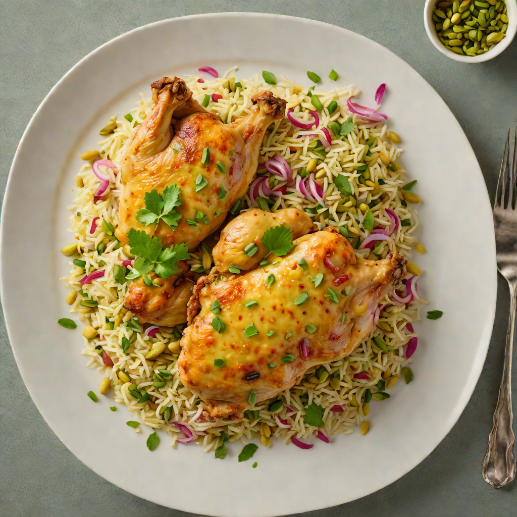 Saffron-Infused Chicken with Rosewater and Pistachio Pilaf