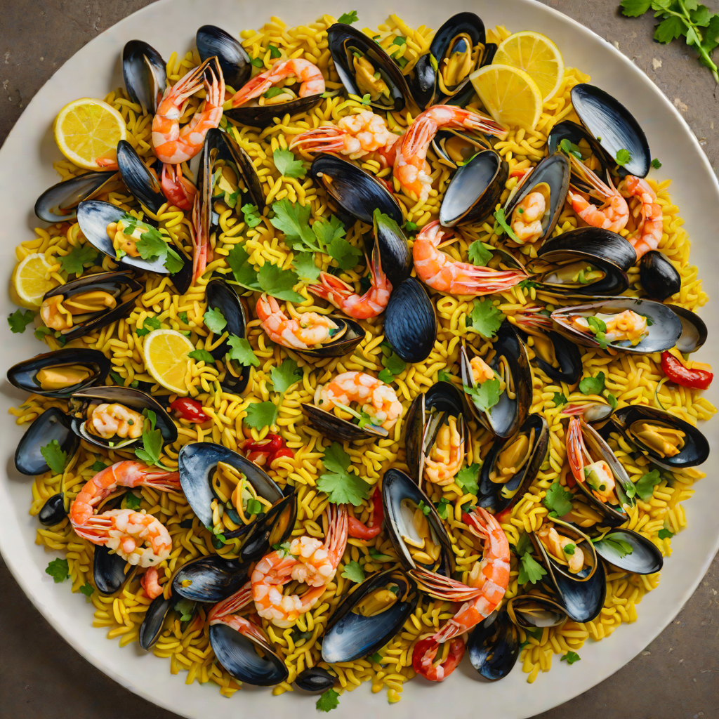 Saffron-Infused Seafood Paella with Mussels and Shrimp
