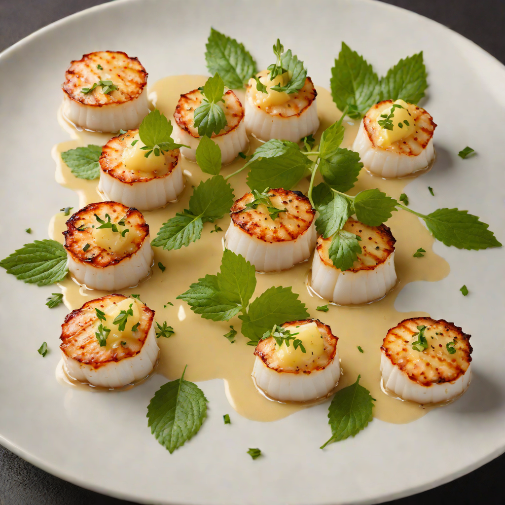 Grilled Hokkaido Scallops with Lemon Butter and Shiso
