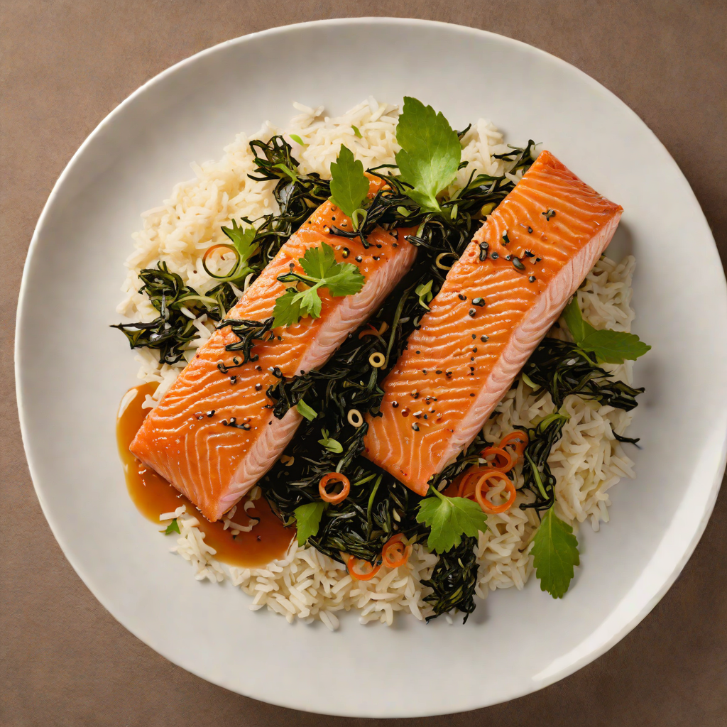 Soy-Glazed Salmon with Hokkaido Seaweed and Rice