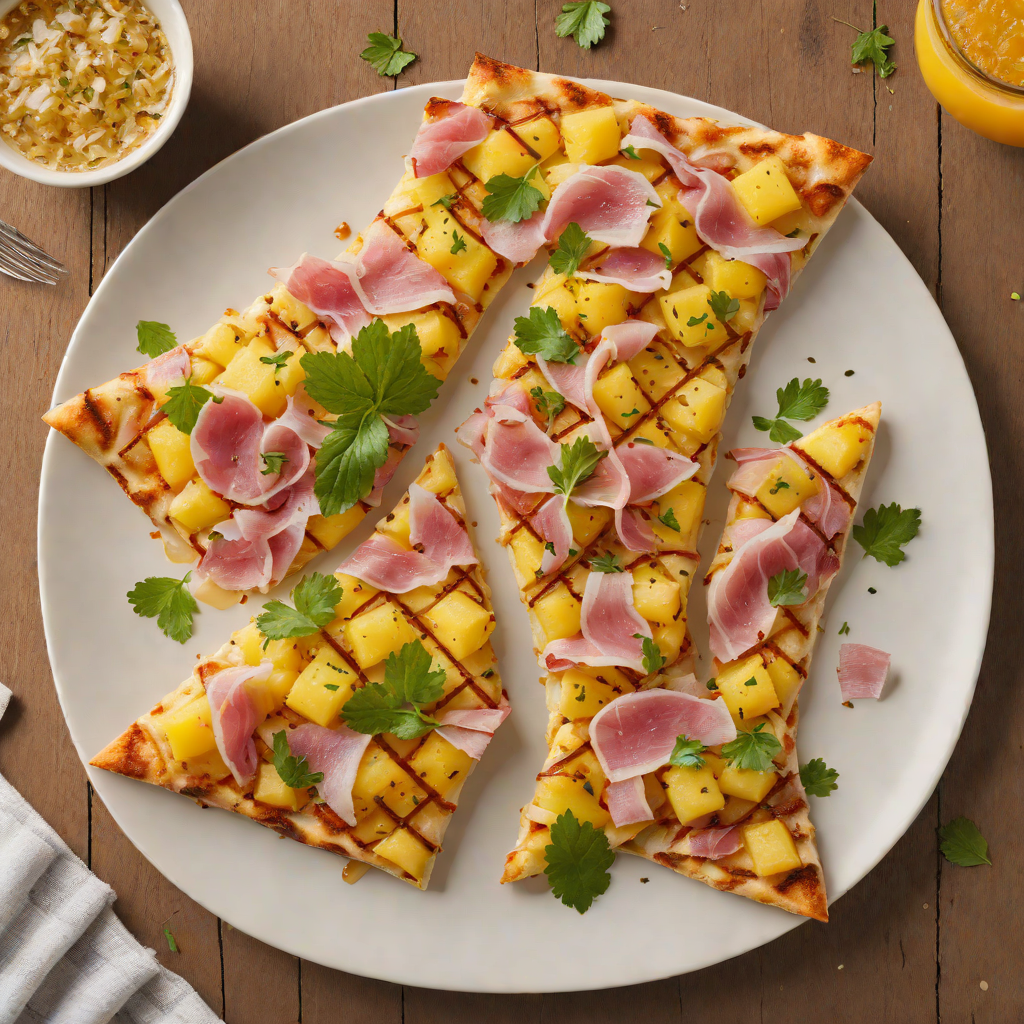 Toasted Pineapple and Ham Flatbread with Honey Drizzle