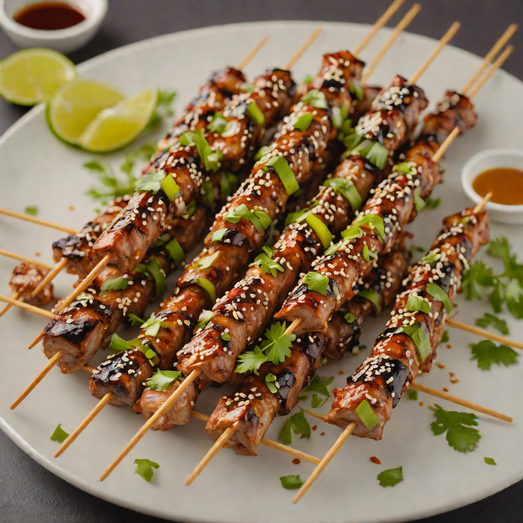 Ginger-Soy Glazed Pork Skewers with Sesame and Scallions