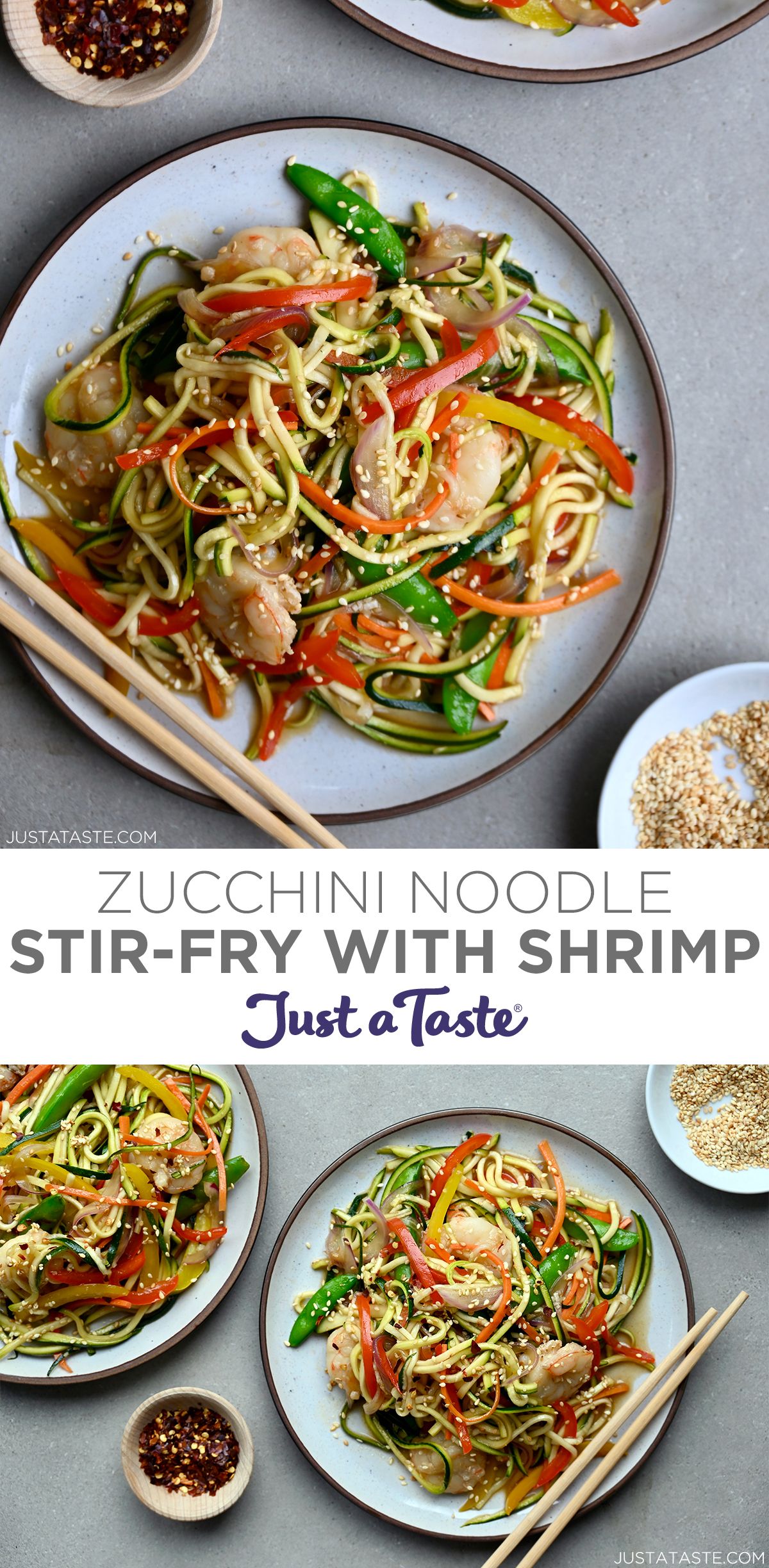 Zucchini Noodle Stir-Fry with Shrimp and Bell Peppers