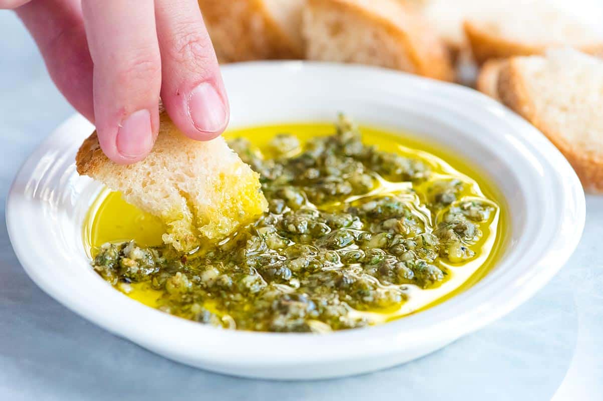 Thyme and Garlic Infused Olive Oil Dip with Rustic Bread
