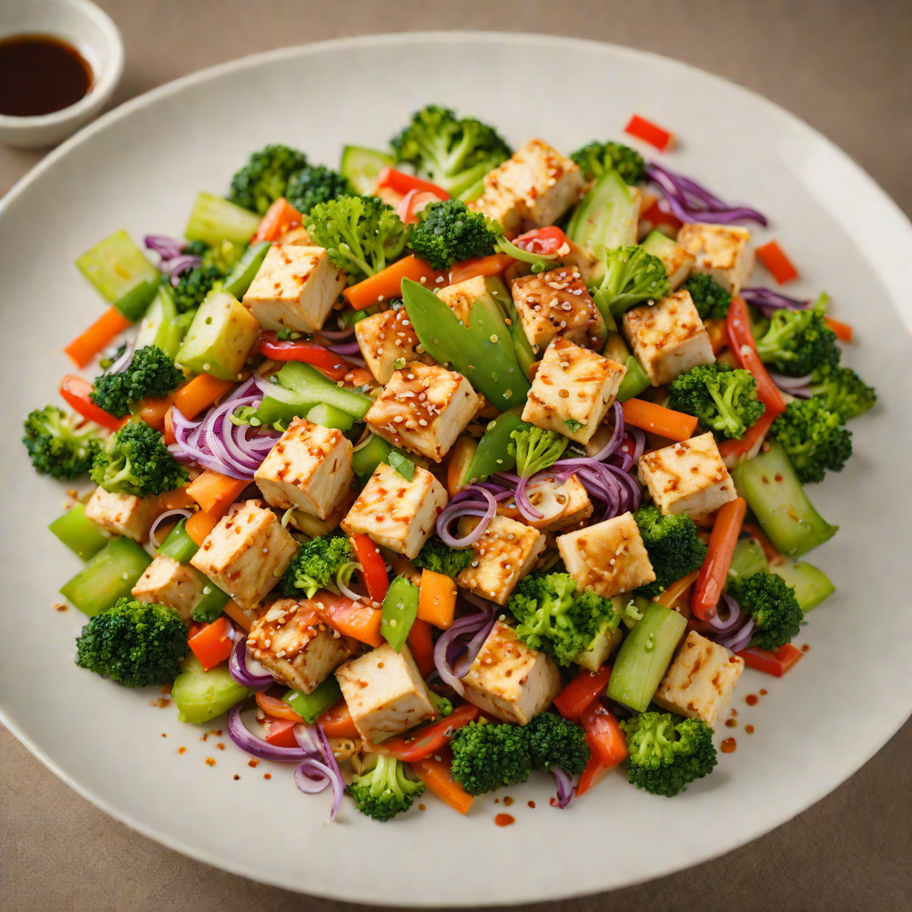 Vegetarian Stir-Fry with Tofu and Mixed Vegetables in Ginger-Soy Sauce