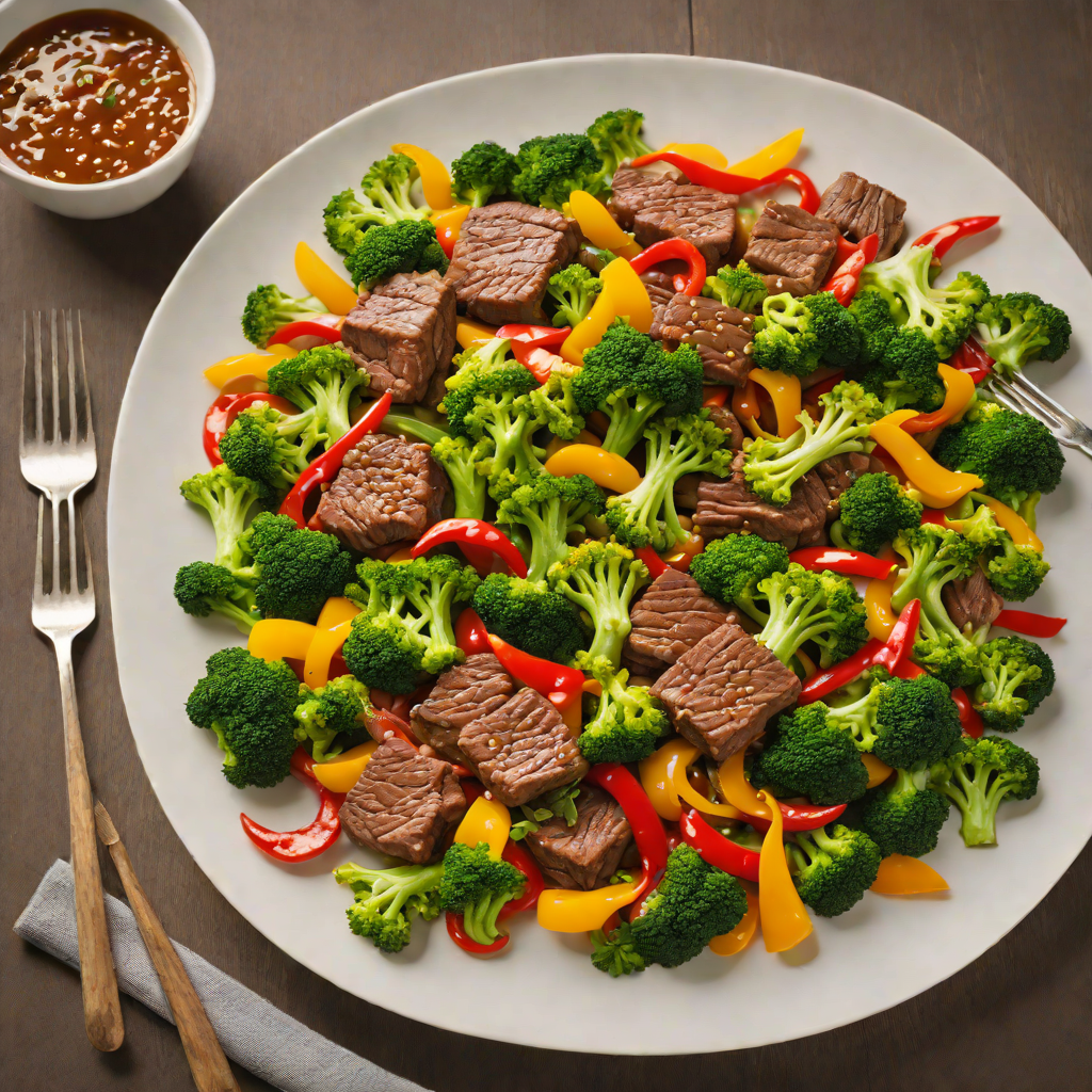 Sautéed Ginger Beef with Stir-Fried Broccoli and Bell Peppers