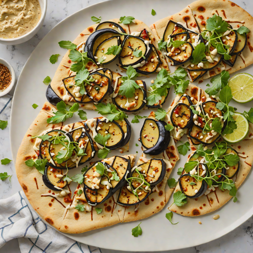 Vegan Mediterranean Flatbread with Roasted Eggplant and Tahini Drizzle