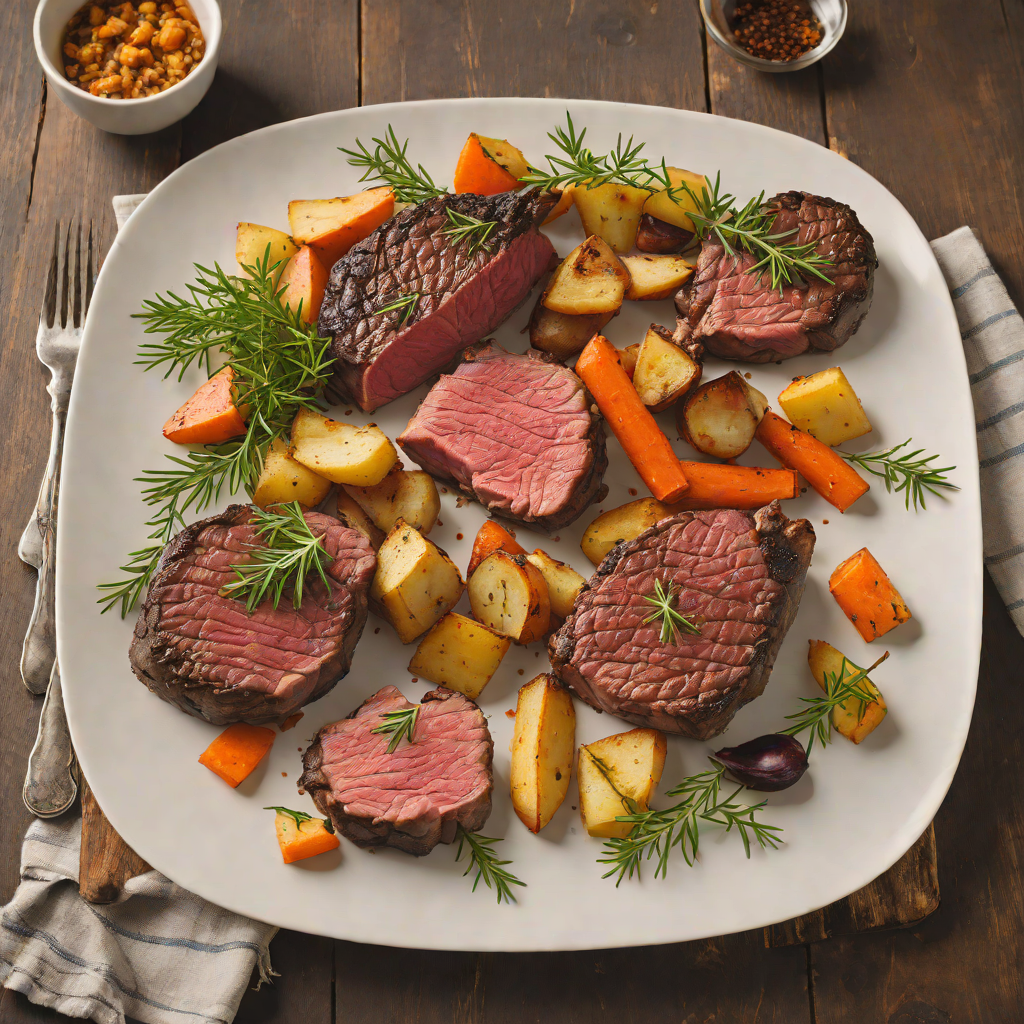 Northern Mountain Herb-Rubbed Venison Steaks with Winter Root Vegetables