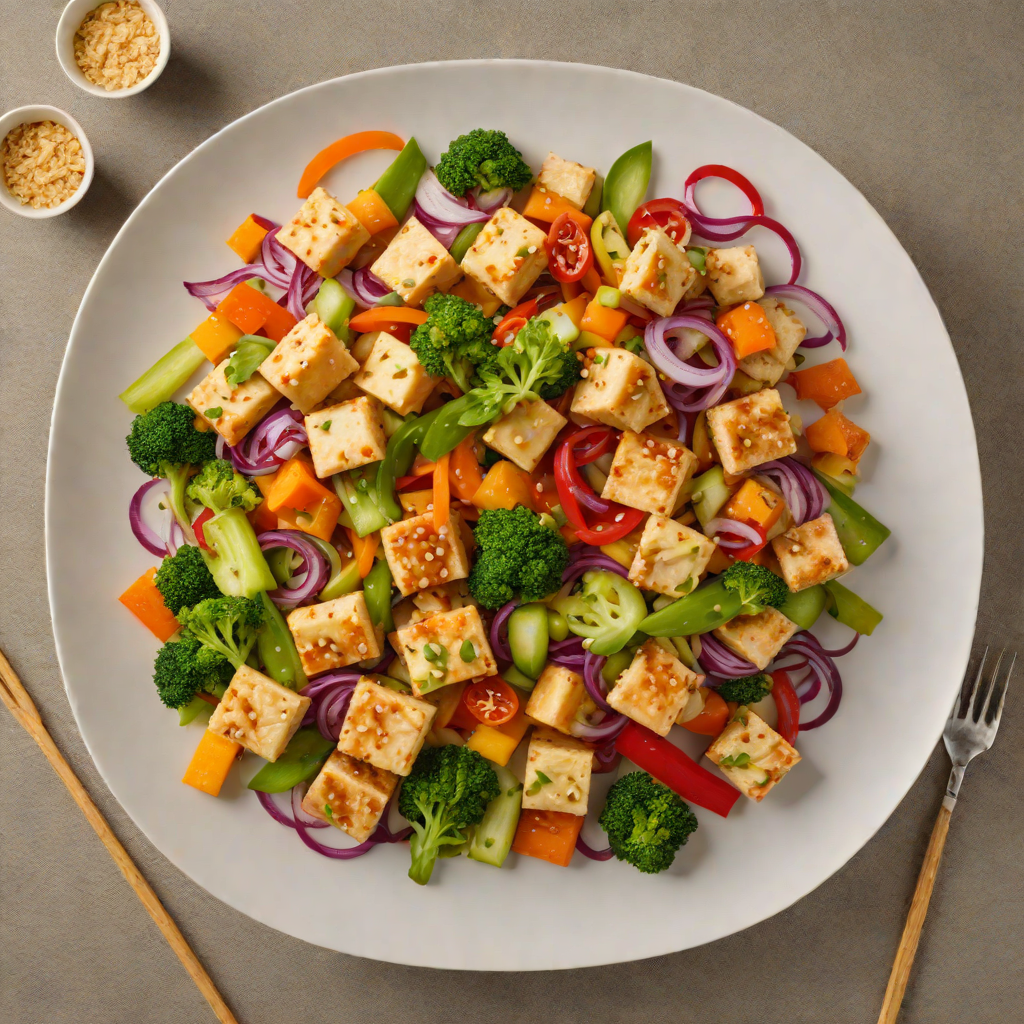 Stir-Fried Tofu with Garlic, Ginger, and Rainbow Vegetables