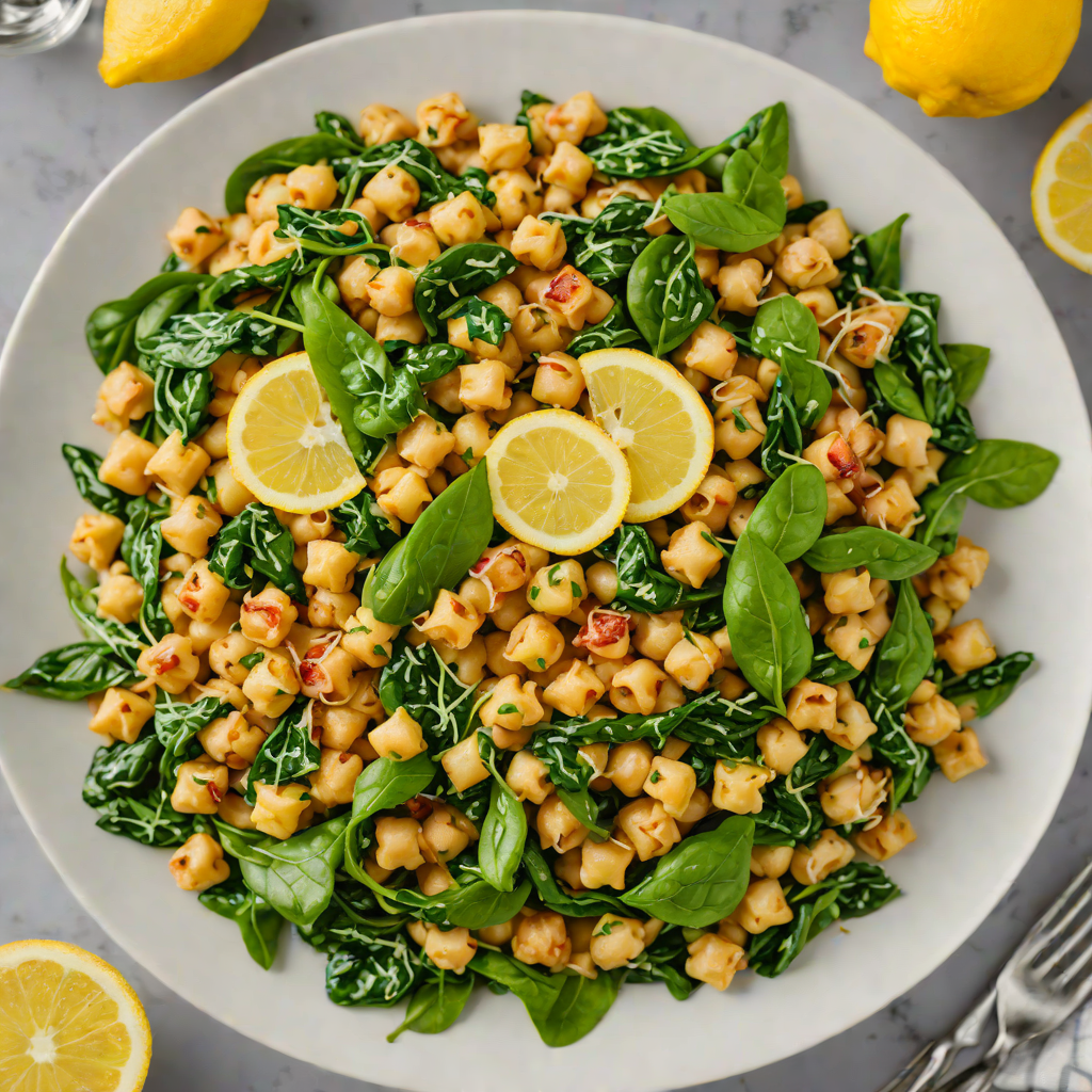 Sautéed Chickpea and Spinach Bowl with Lemon Garlic Dressing