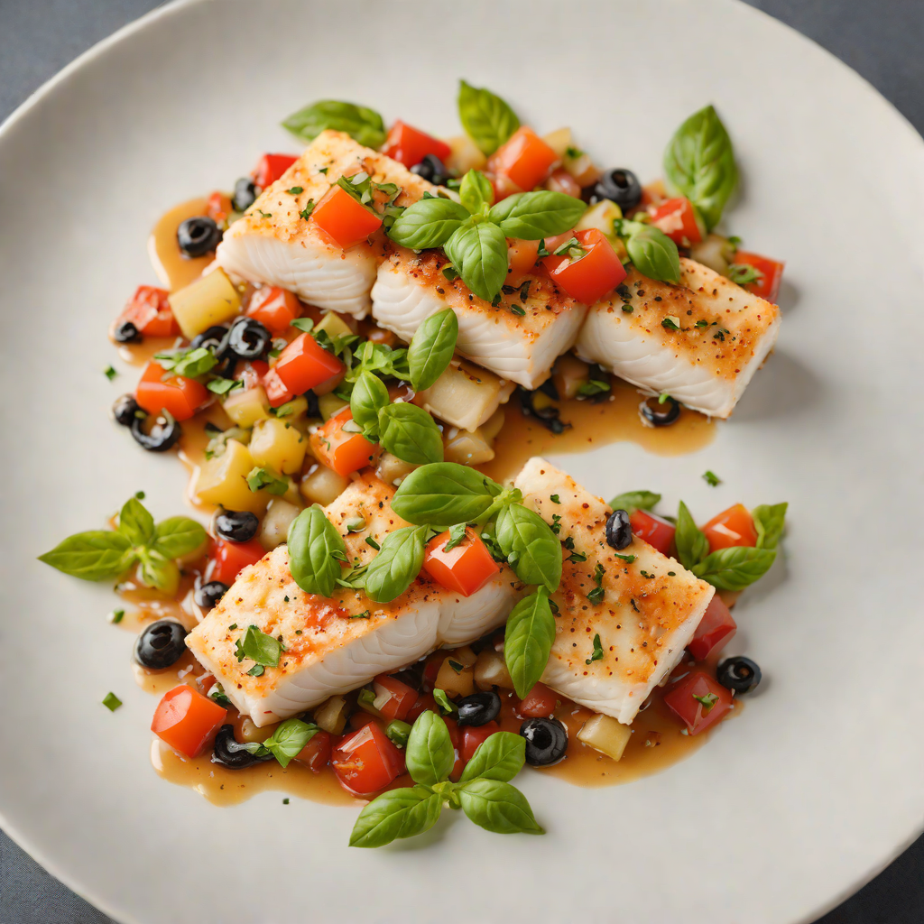 Sautéed Cod with Tomato-Olive Ragout and Basil