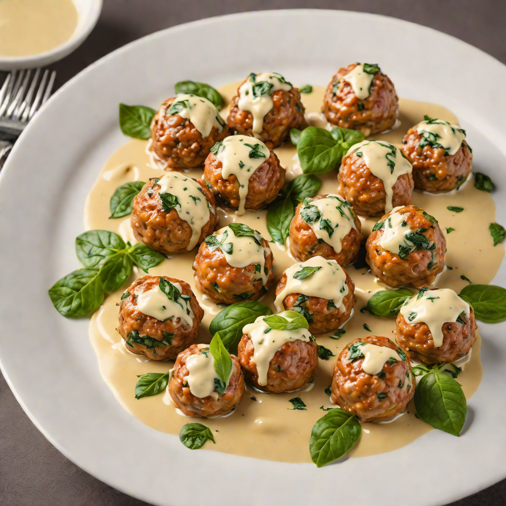 Cheese-Stuffed Turkey Meatballs with Spinach and Cream Sauce