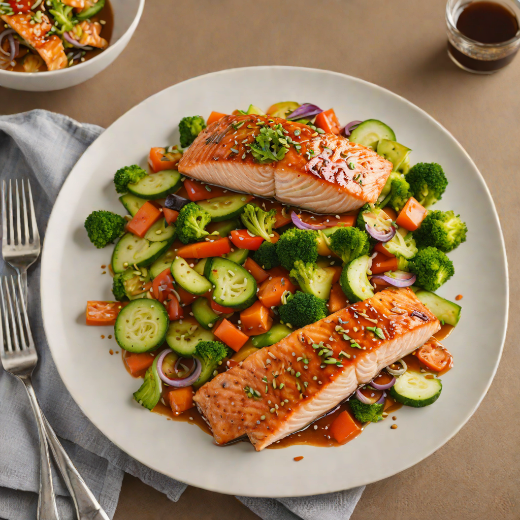 Seared Miso-Glazed Salmon with Summer Vegetable Stir Fry
