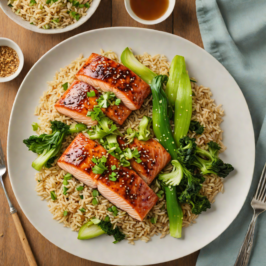 Ginger-Soy Glazed Salmon with Bok Choy and Brown Rice