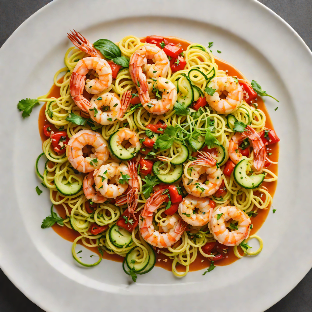 Sautéed Shrimp and Zucchini Noodles with Roasted Red Pepper Sauce