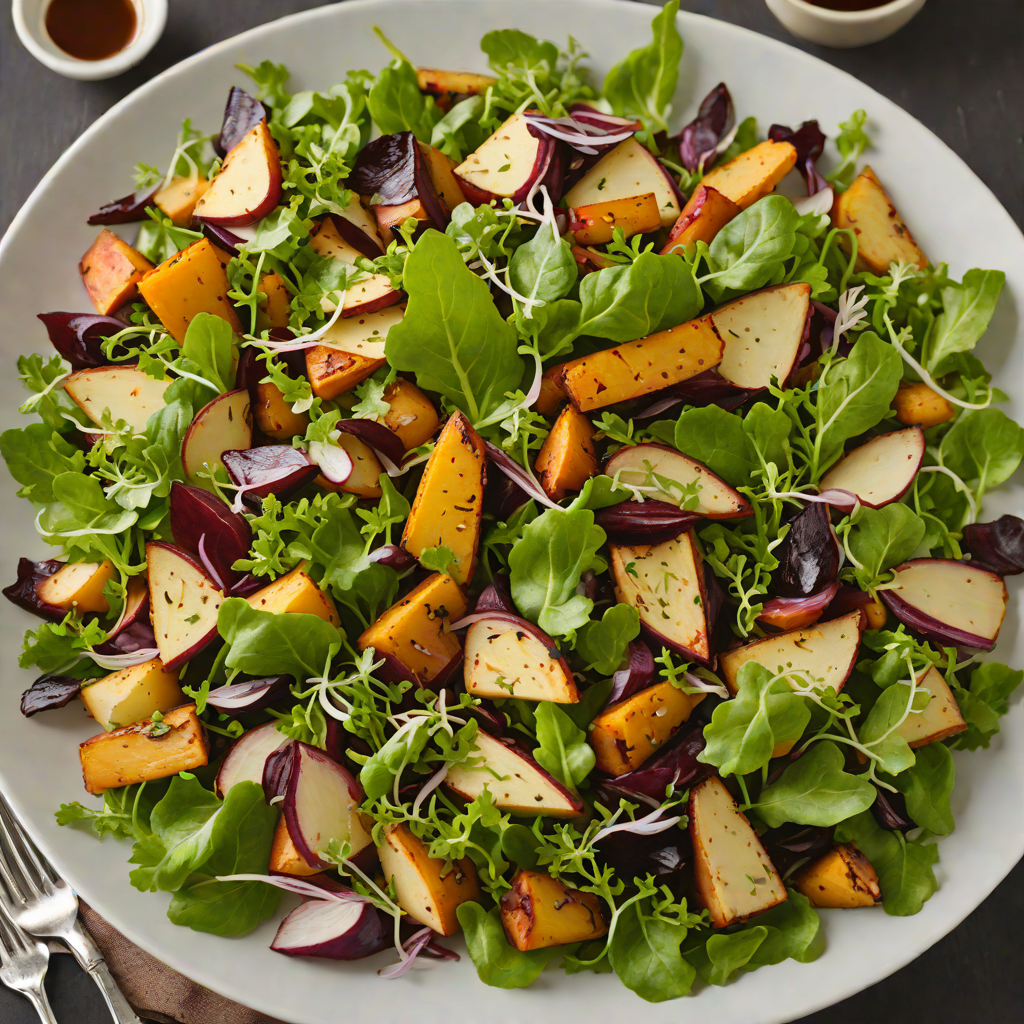 Mid-America Harvest Salad with Roasted Root Vegetables and Maple Vinaigrette