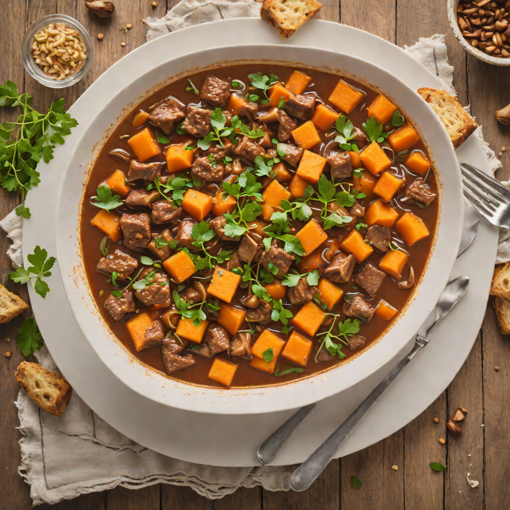 Slow-Cooked Beef Stew with Sweet Potatoes and Mushrooms