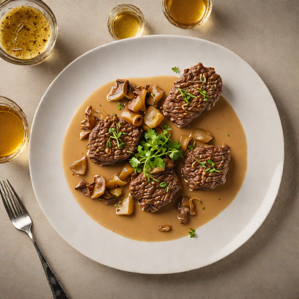 Belgian Beer-Braised Beef with Caramelized Onions and Mustard Sauce