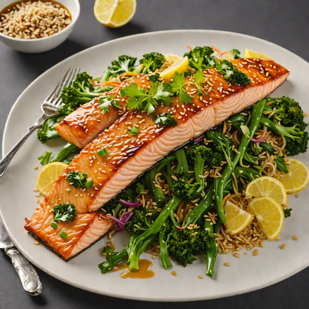 Honey-Soy Glazed Salmon with Ginger Sesame Stir-Fried Greens