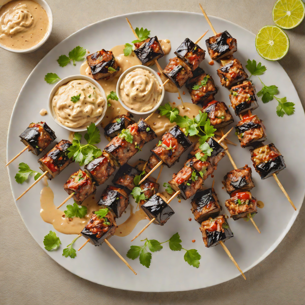 Grilled Eggplant and Lamb Kofta Skewers with Tahini Drizzle